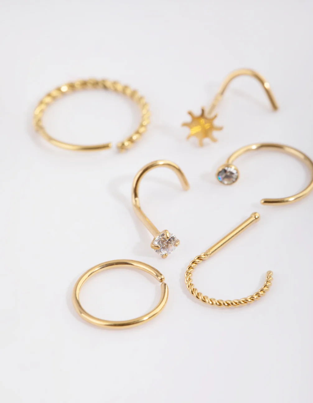 Gold Plated Surgical Steel Diamante Twist Nose Stud 6-Pack - Image 3
