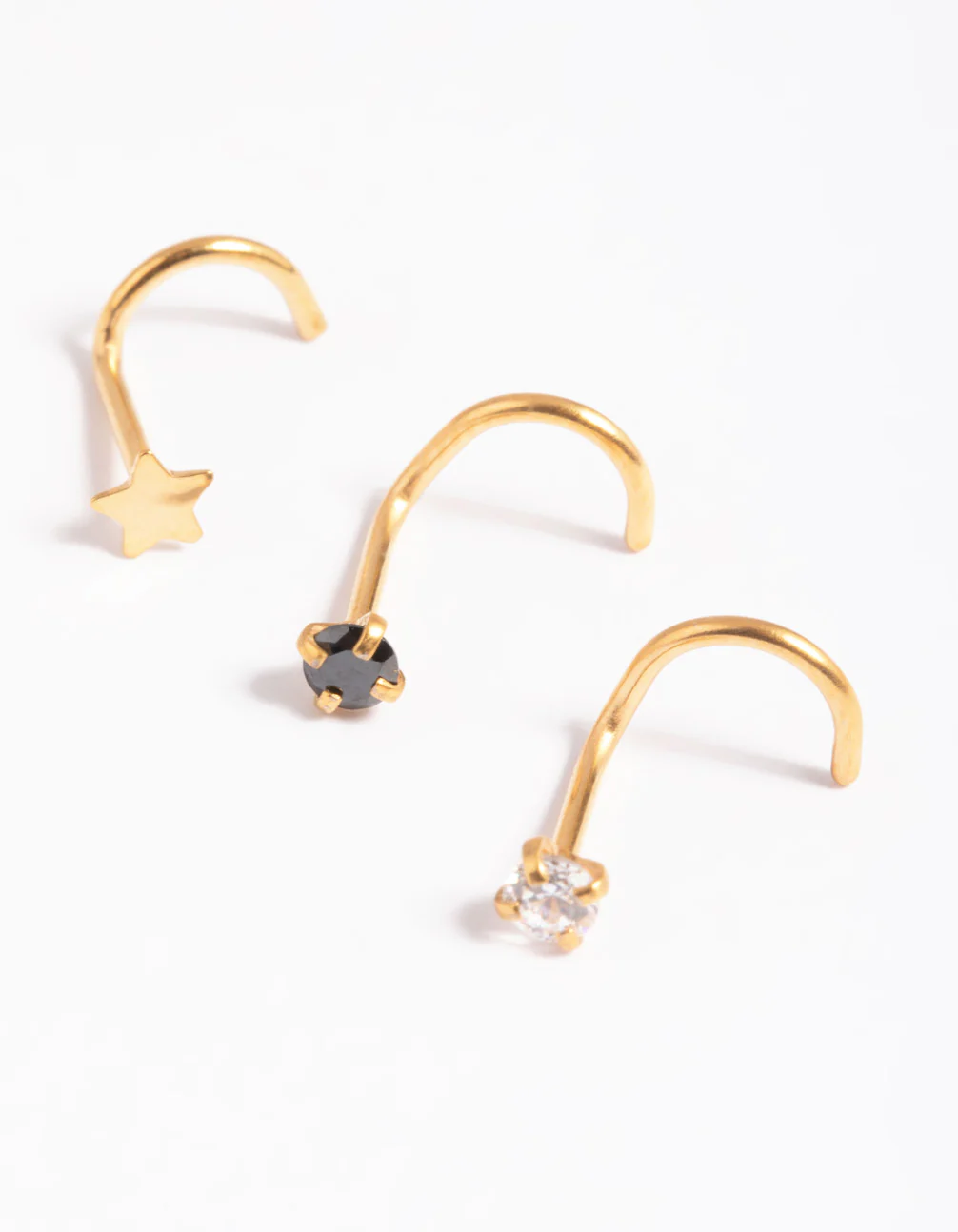 Gold Plated Surgical Steel Diamante Star Nose Stud Pack - Image 2