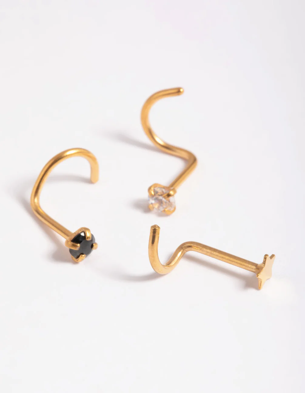 Gold Plated Surgical Steel Diamante Star Nose Stud Pack - Image 3