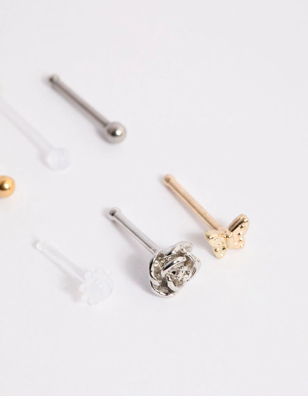 Surgical Steel Mixed Rose Butterfly Nose Stud 6-Pack - Image 2