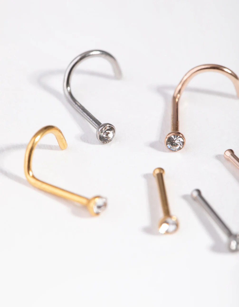 Mixed Metals Diamante Nose Stud 6-Pack - Image 2