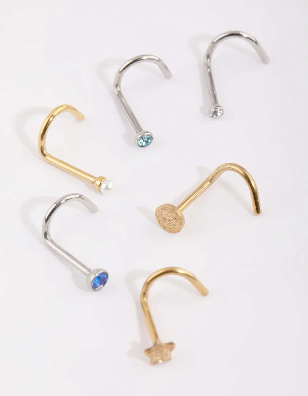 Mixed Surgical Steel Sapphire Nose Stud 6-Pack - Image 2