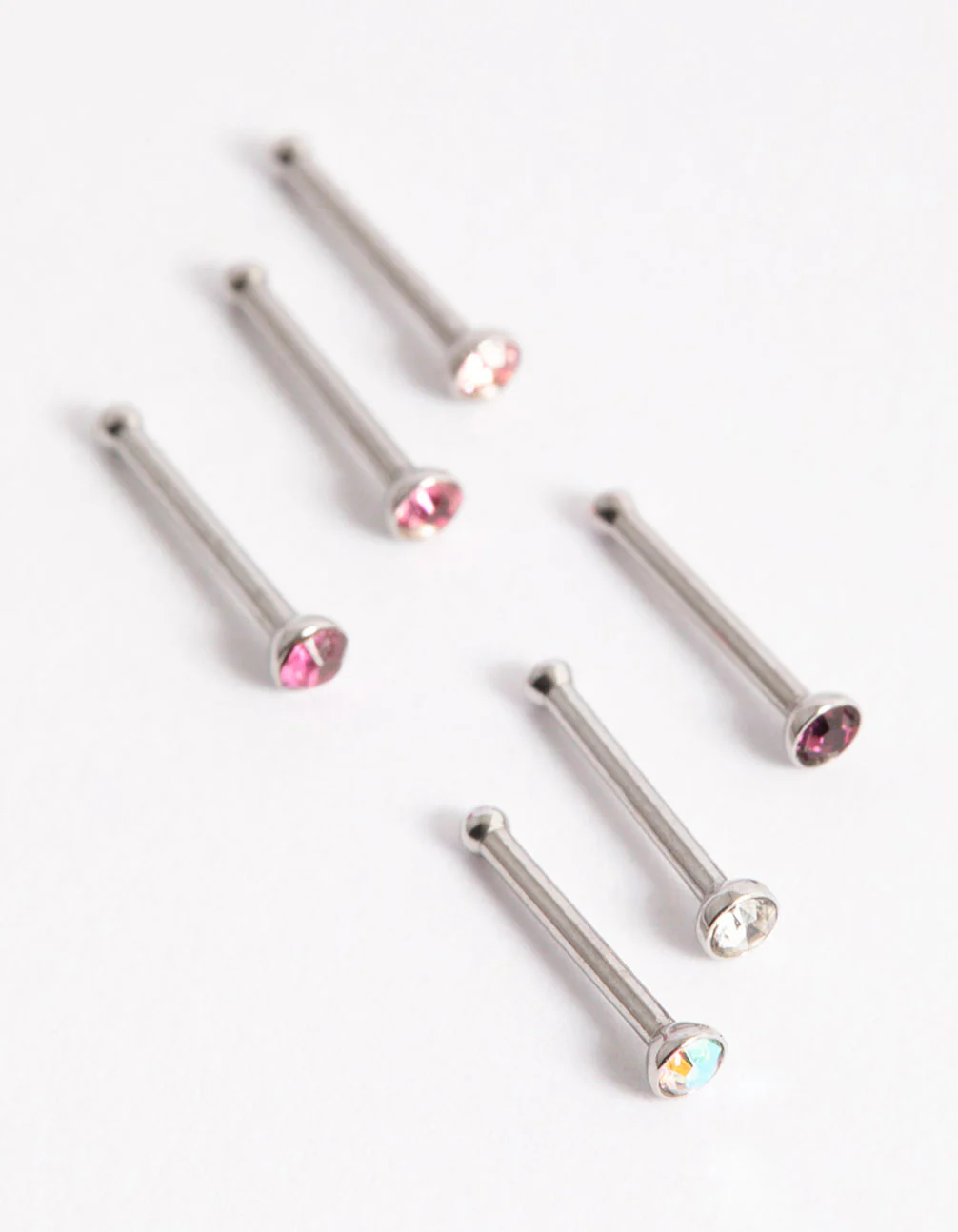 Surgical Steel Multi Cubic Zirconia Clear Nose Stud 6-Pack - Image 2