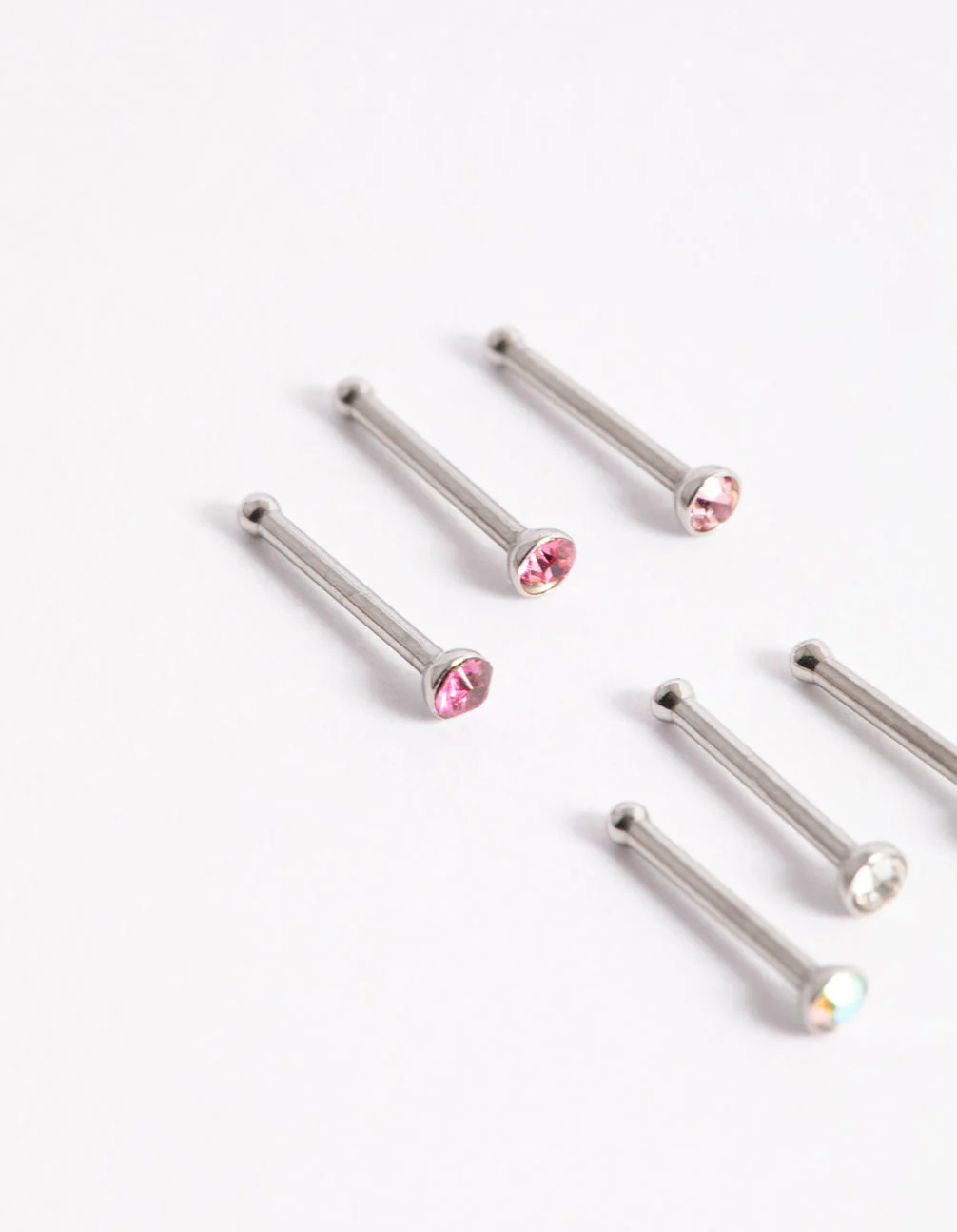 Surgical Steel Multi Cubic Zirconia Clear Nose Stud 6-Pack - Image 3
