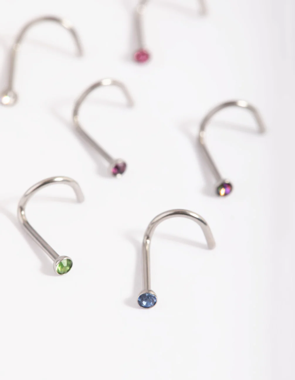 Surgical Steel Rainbow Diamante Nose Studs - Image 2