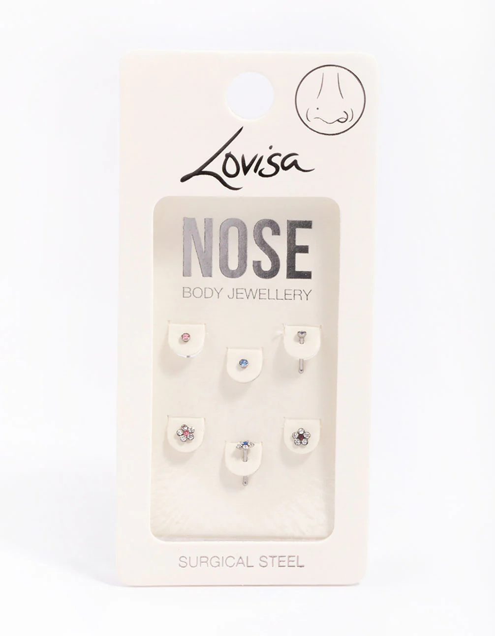 Surgical Steel Cubic Zirconia Triangle Floral Nose Ring 6-Pack - Image 3