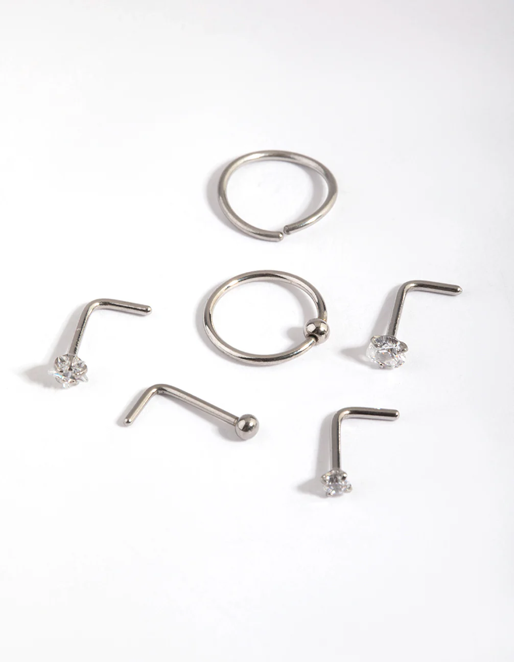 Surgical Steel Diamante Mixed Nose Ring 6-Pack