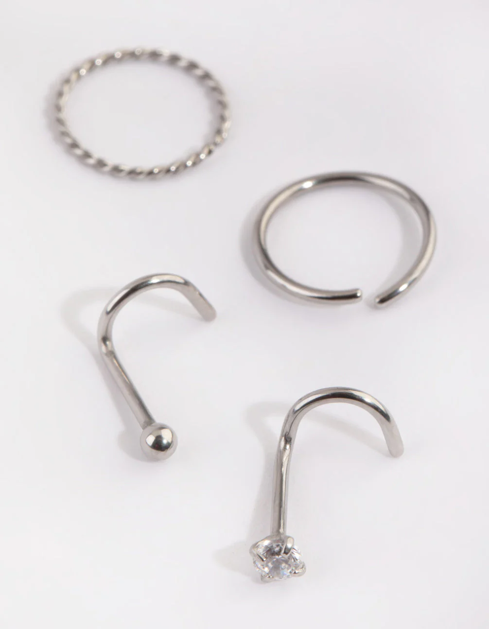 Surgical Steel Diamante Nose Ring 4-Pack - Image 2