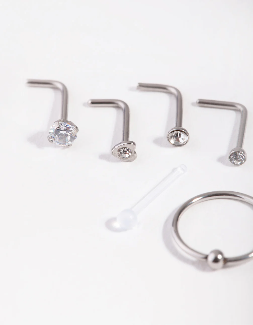 Silver Mixed Diamante Nose Stud 6-Pack - Image 2