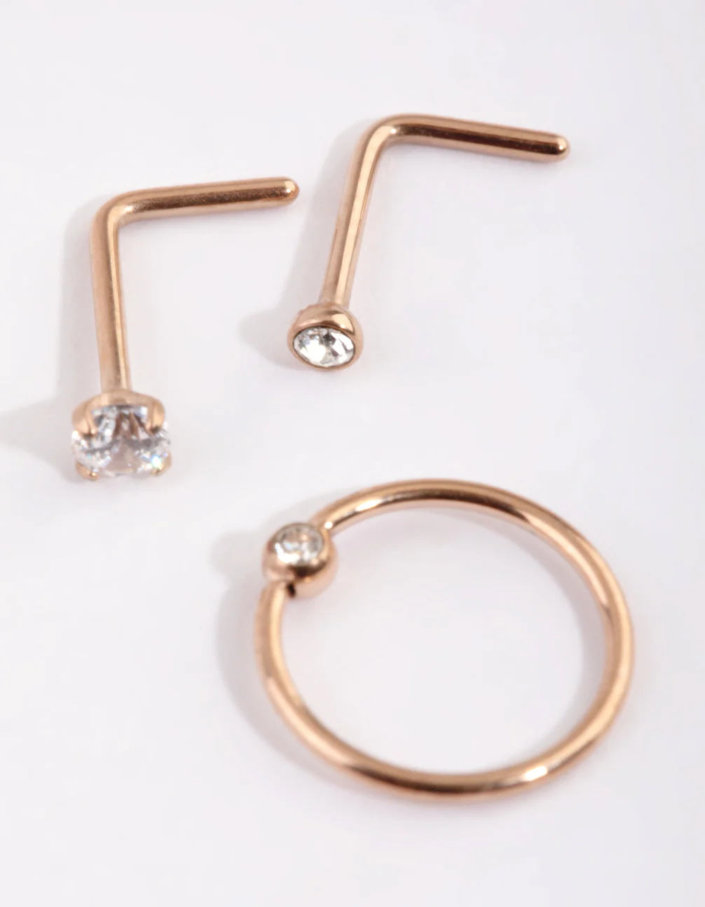 Rose Gold Plated Titanium Diamante Nose Stud Pack - Image 2