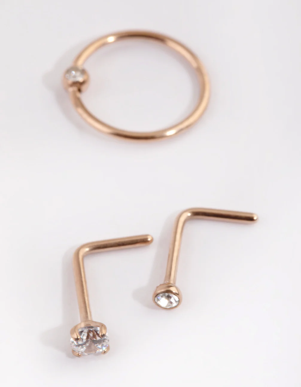 Rose Gold Plated Titanium Diamante Nose Stud Pack - Image 3