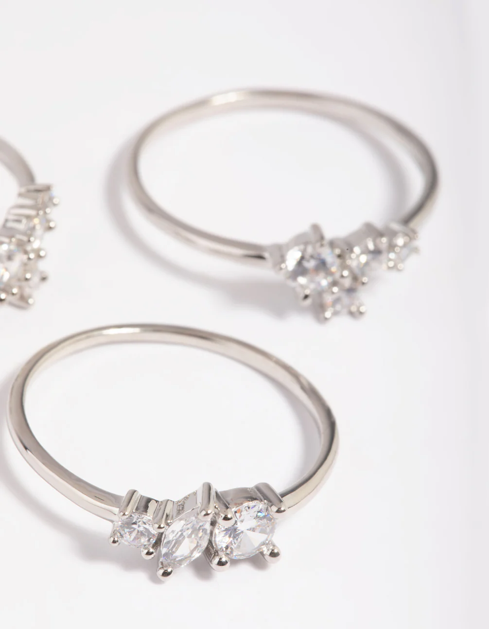 Silver Plated Cubic Zirconia Cluster Ring Stack Pack - Image 4