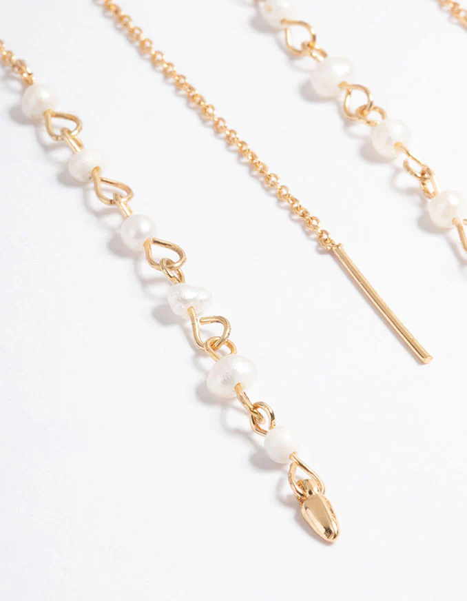 Gold Plated Six Mini Freshwater Pearl Threader Earrings - Image 2