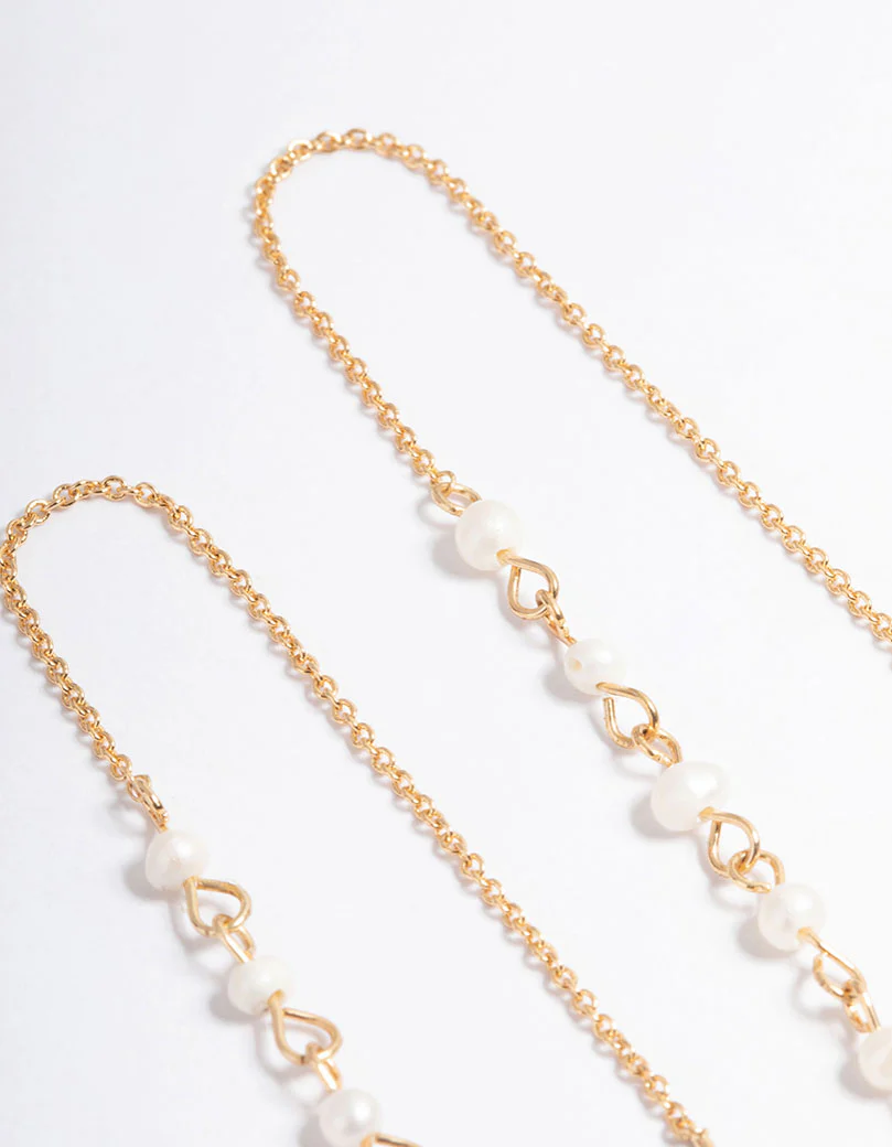 Gold Plated Six Mini Freshwater Pearl Threader Earrings - Image 3