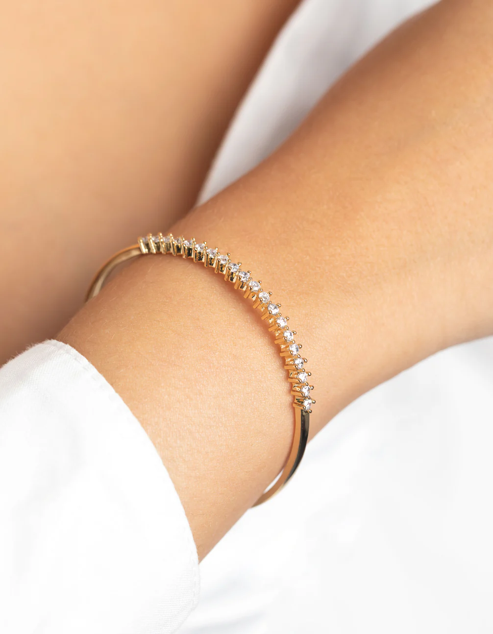 Gold Plated Baguette Bangle with Cubic Zirconia - Image 2