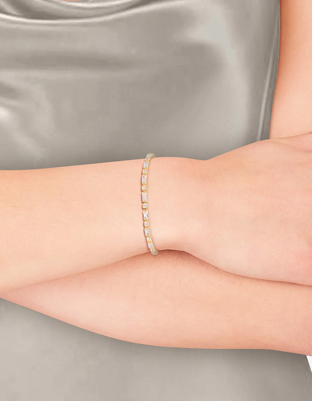 Gold Plated Baguette Stone Toggle Tennis Bracelet - Image 2