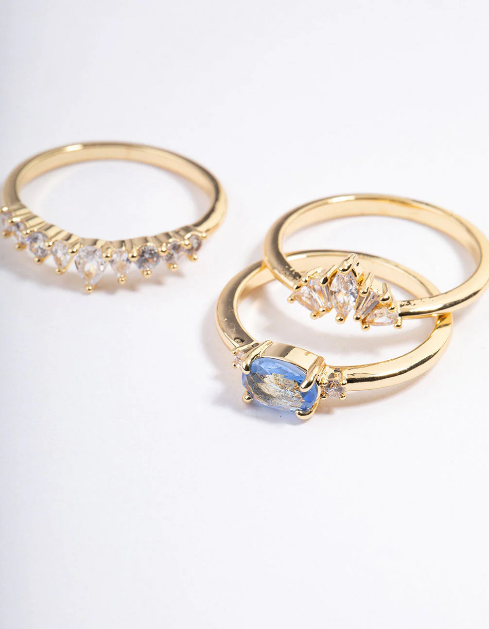Gold Plated Blue Stone Fan Cubic Zirconia Ring - Image 2
