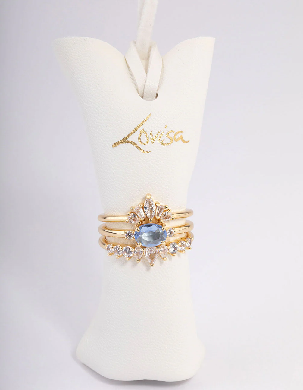 Gold Plated Blue Stone Fan Cubic Zirconia Ring - Image 3