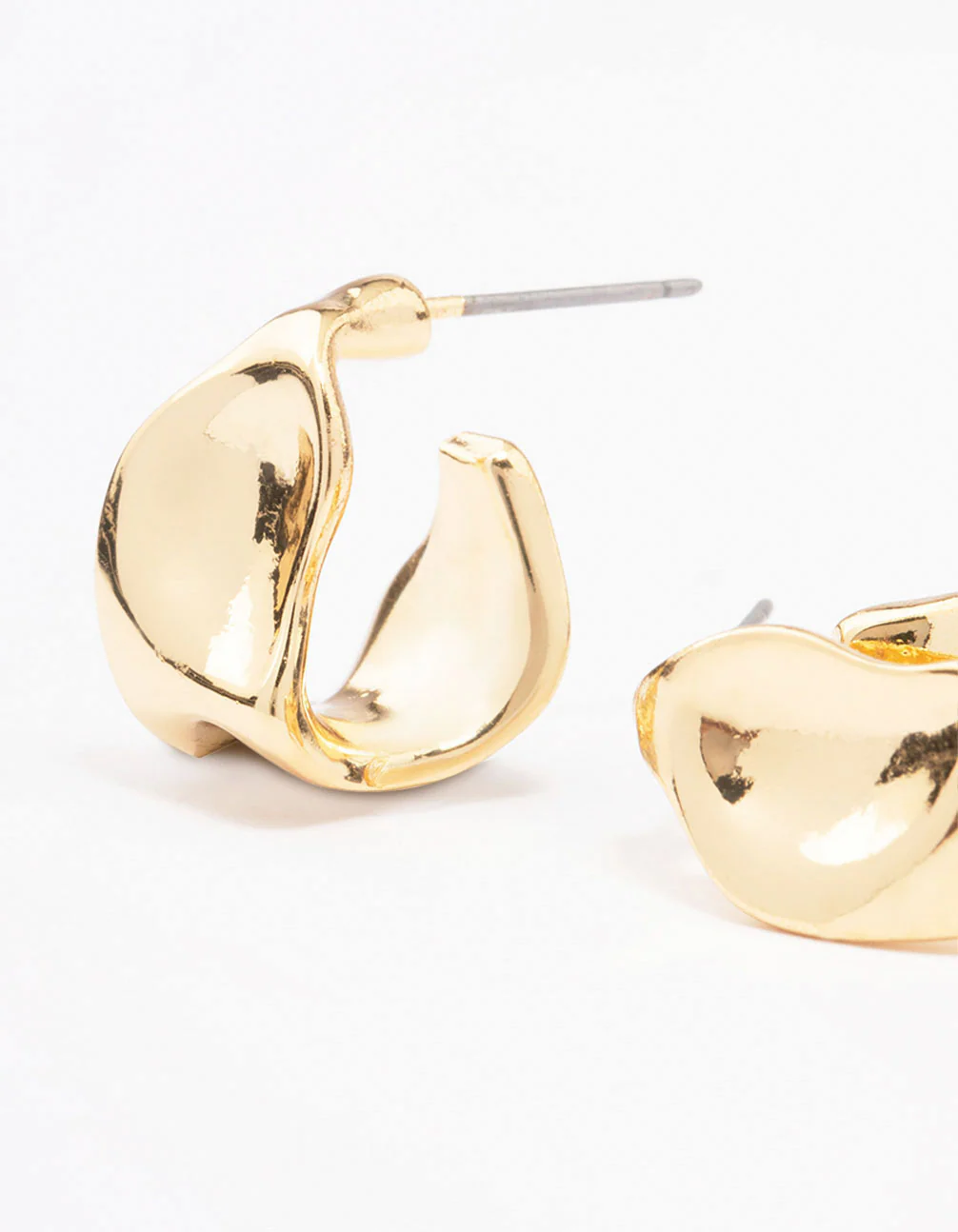 Gold Plated Bold Warped Huggie Earrings - Image 2