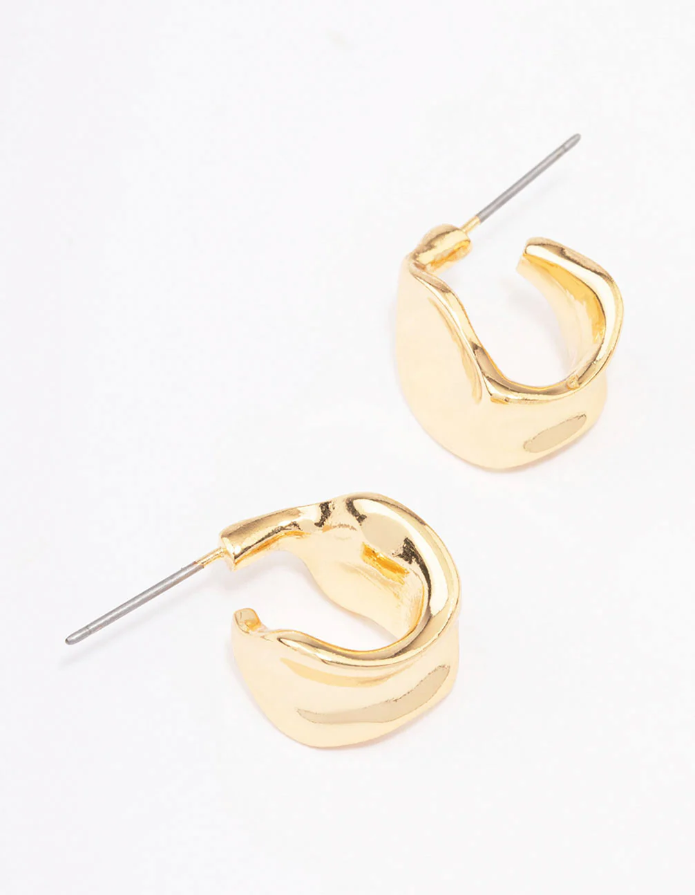 Gold Plated Bold Warped Huggie Earrings - Image 3
