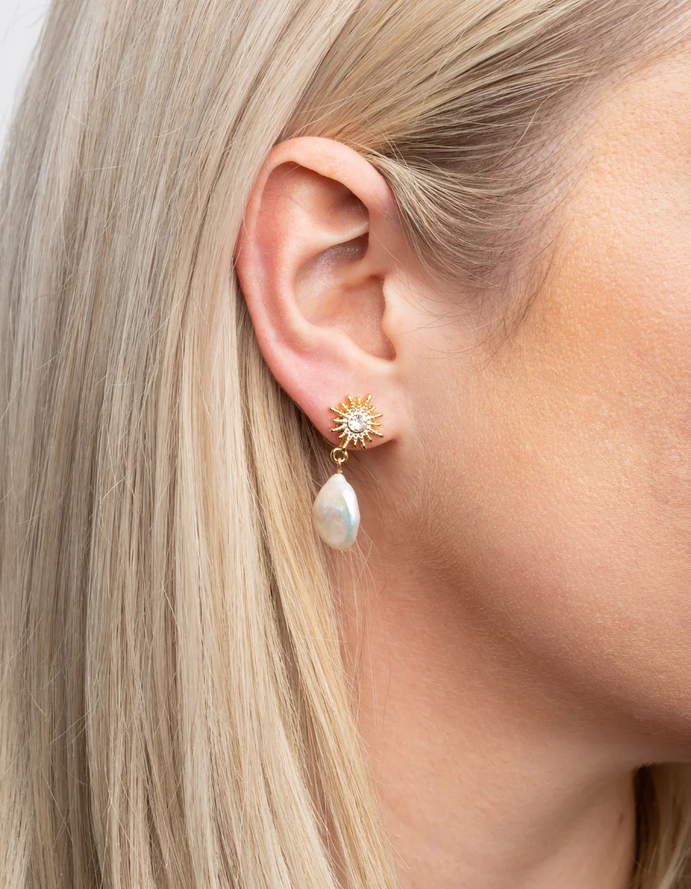 Gold Plated Freshwater Pearl Celestial Drop Earrings - Image 2