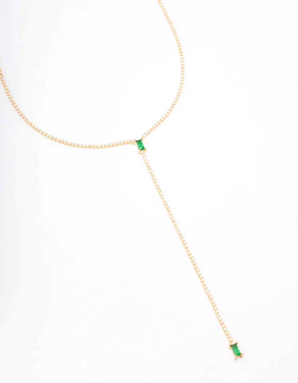 Gold Plated Cubic Zirconia Baguette Emerald Y-Shaped Necklace