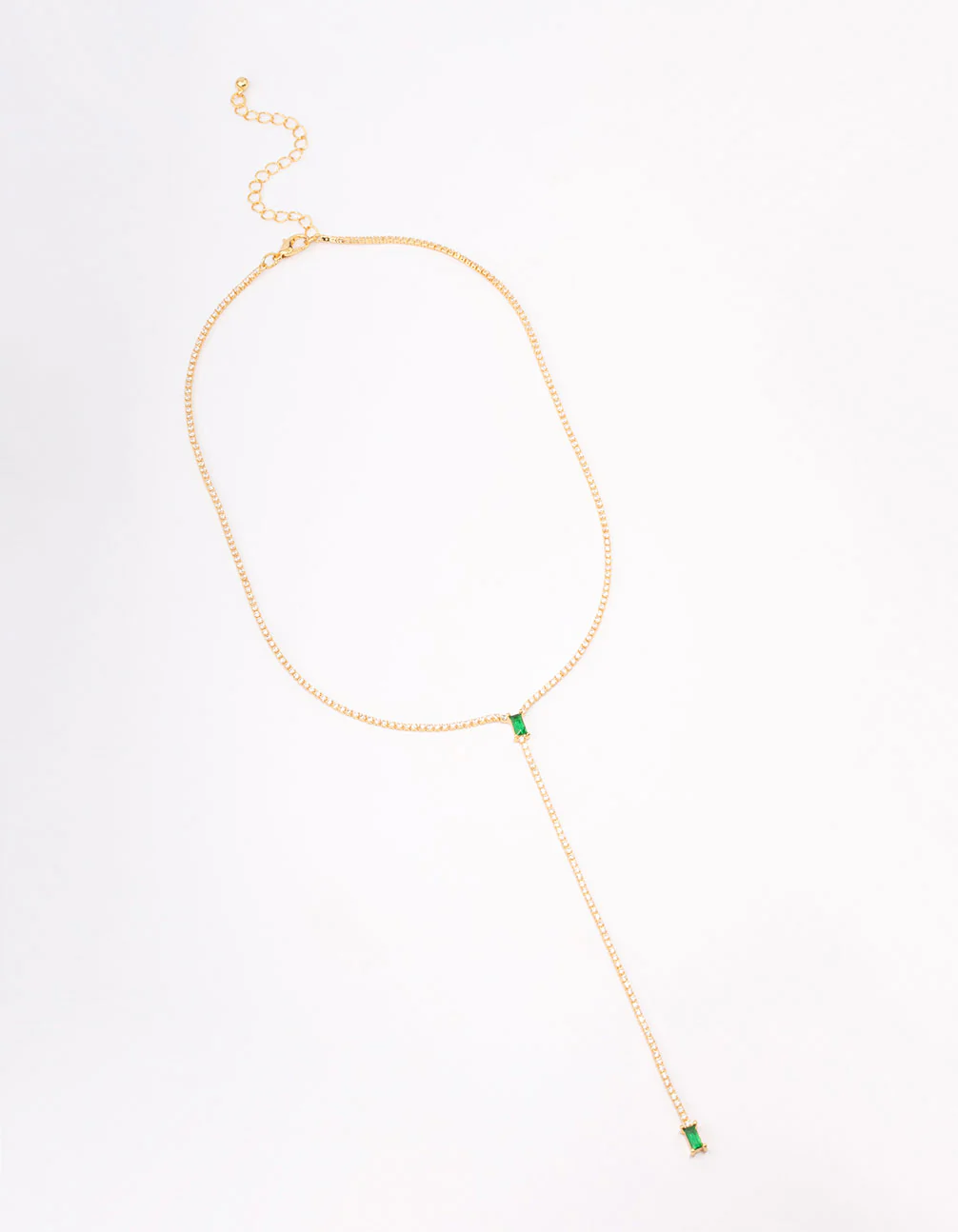 Gold Plated Cubic Zirconia Baguette Emerald Y-Shaped Necklace - Image 2