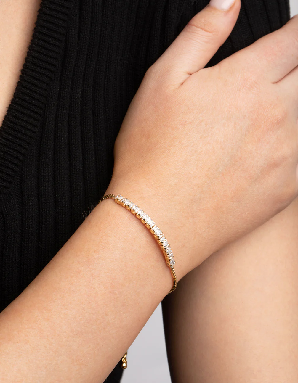 Gold Plated Cubic Zirconia Box Chain Toggle Tennis Bracelet - Image 2