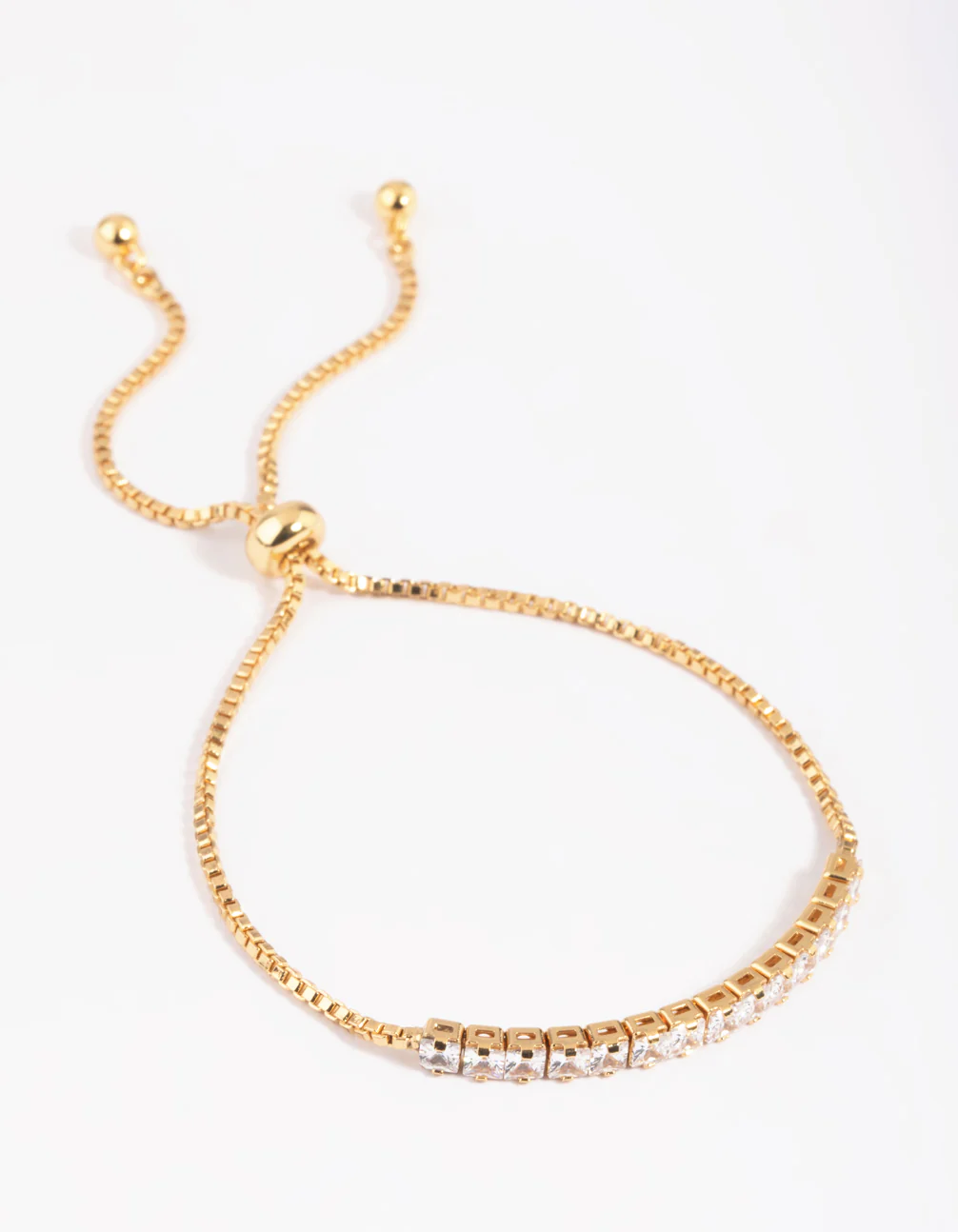 Gold Plated Cubic Zirconia Box Chain Toggle Tennis Bracelet - Image 3