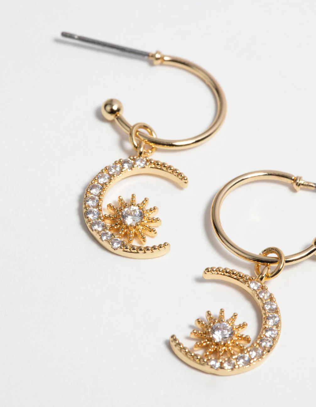 Gold Plated Celestial Huggie Hoop Earrings with Cubic Zirconia - Image 3