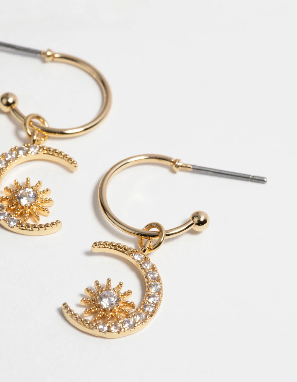 Gold Plated Celestial Huggie Hoop Earrings with Cubic Zirconia - Image 4