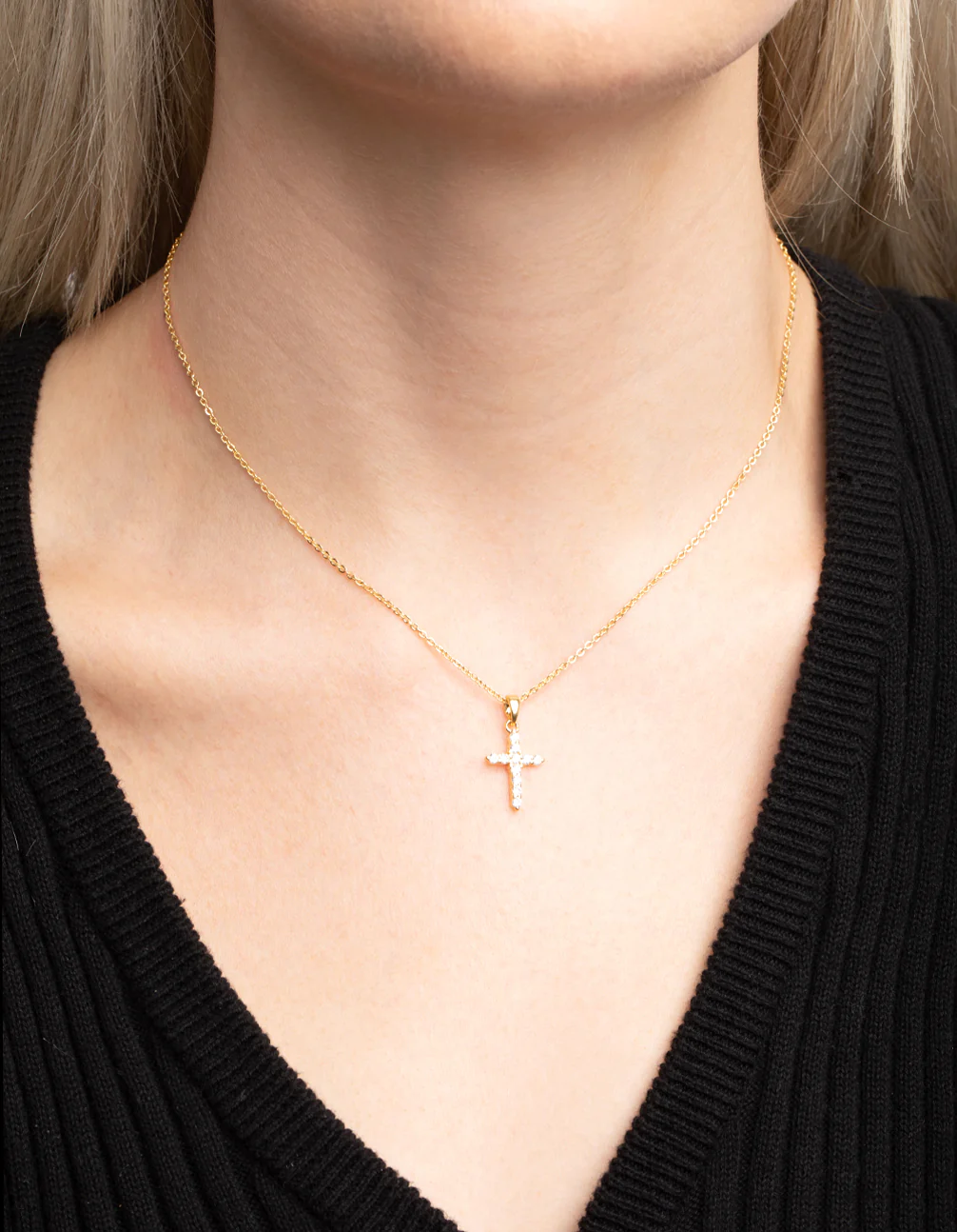 Gold Plated Cubic Zirconia Cross Necklace - Image 2