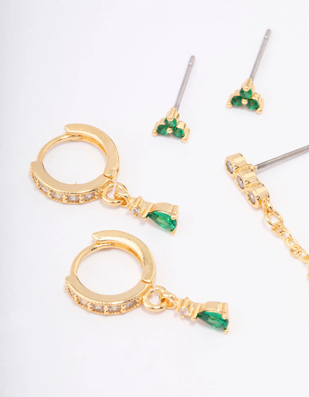 Gold Plated Cubic Zirconia Dainty Pearl Earrings 4-Pack - Image 2