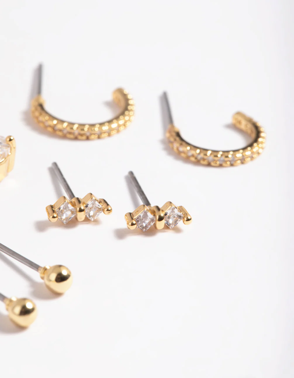 Gold Plated Cubic Zirconia Dainty Earring Pack - Image 2