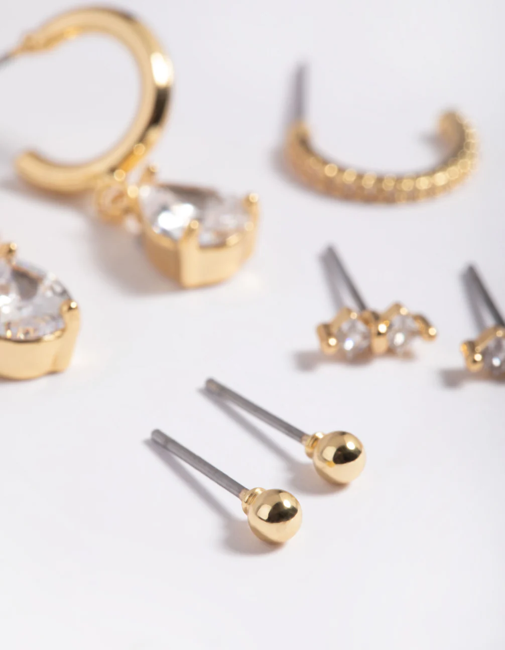 Gold Plated Cubic Zirconia Dainty Earring Pack - Image 3