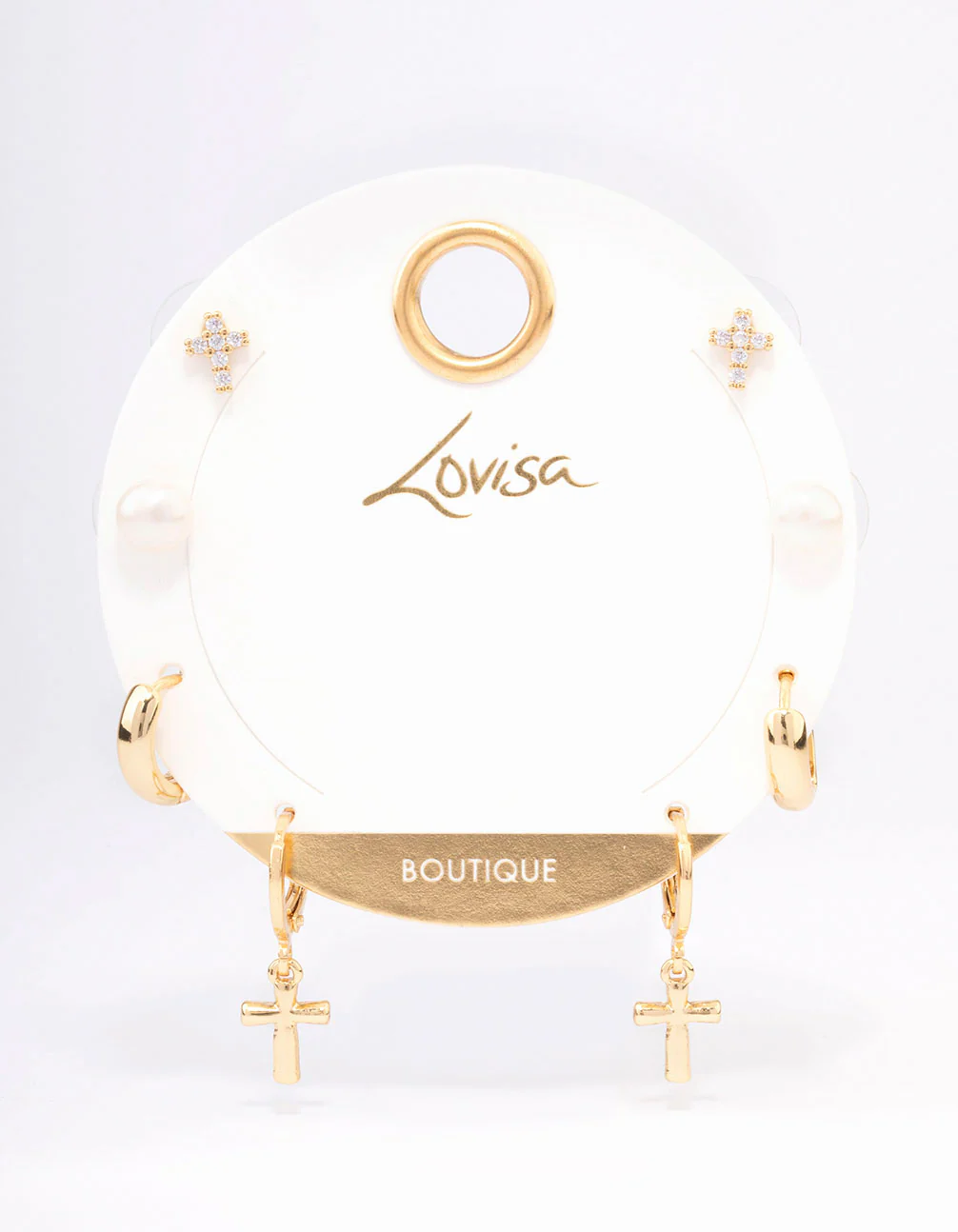 Gold Plated Cubic Zirconia & Freshwater Pearl Cross Earrings 4-Pack - Image 3