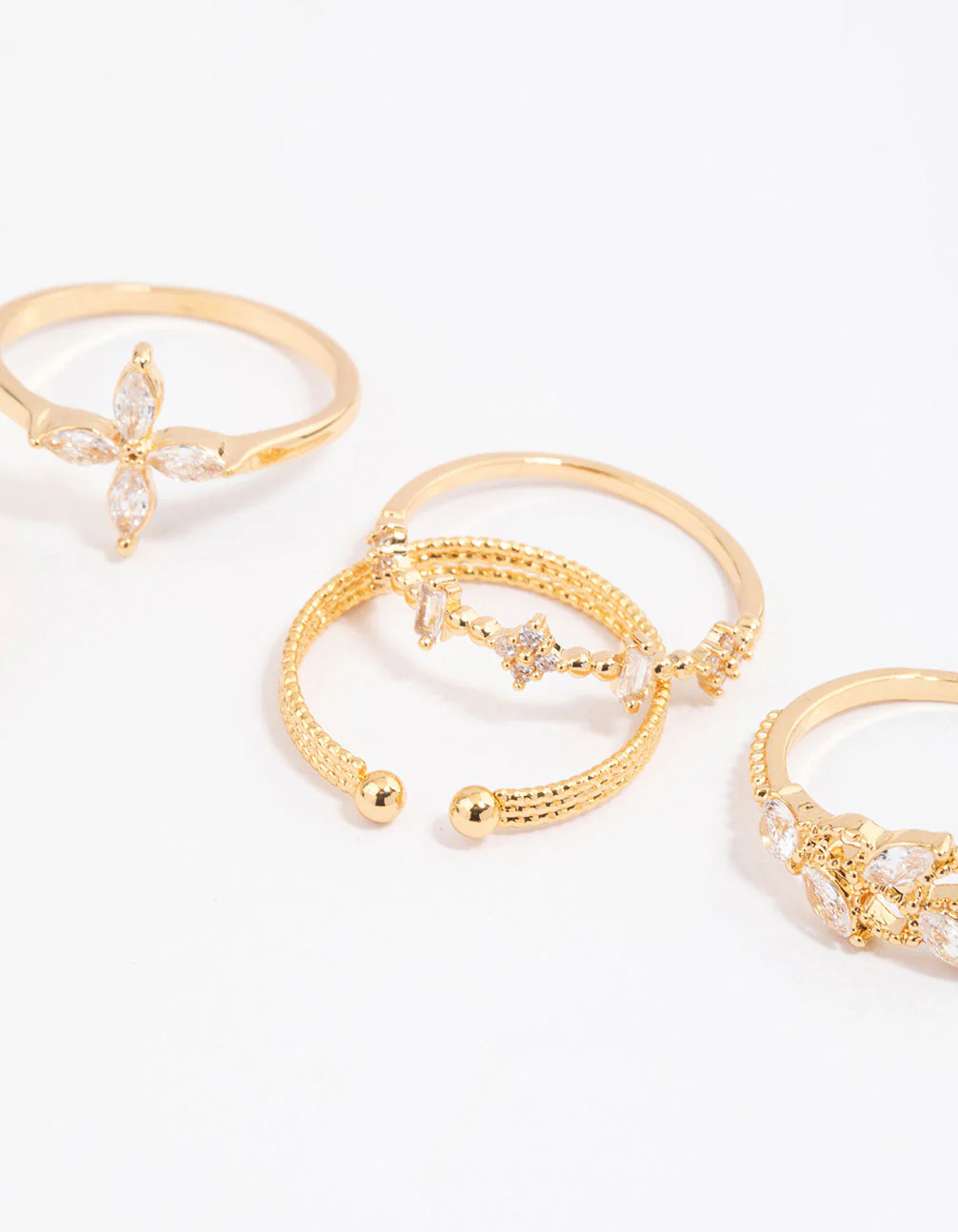 Gold Plated Cubic Zirconia Leafy Mixed Ring 5-Pack - Image 2
