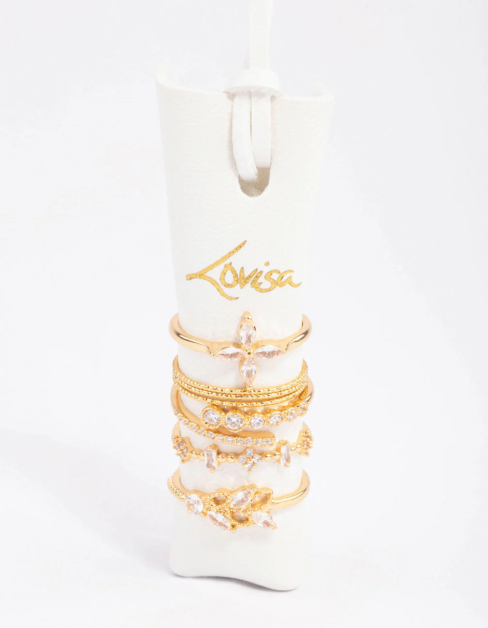 Gold Plated Cubic Zirconia Leafy Mixed Ring 5-Pack - Image 3