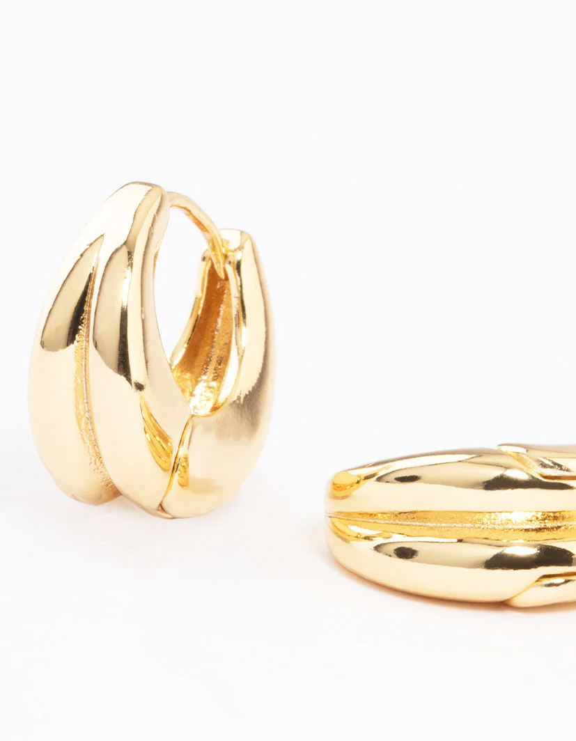 Gold Plated Double Hoop Huggie Earrings - Image 2