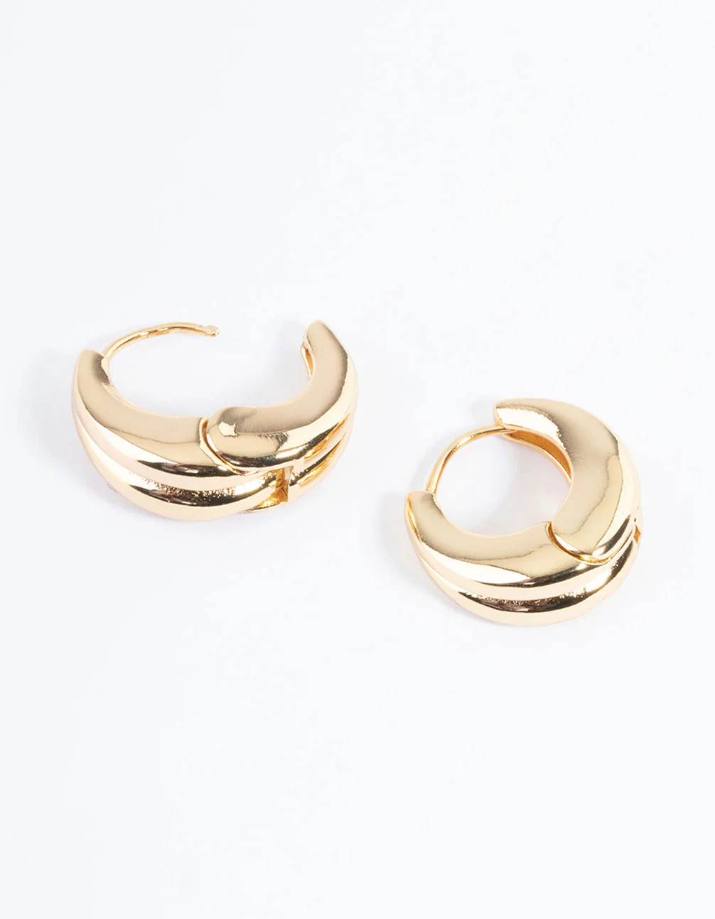 Gold Plated Double Hoop Huggie Earrings - Image 3