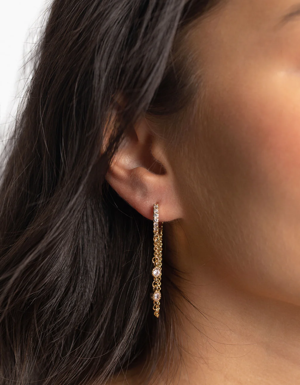 Gold Plated Huggie Hoop Earrings with Diamante - Image 2