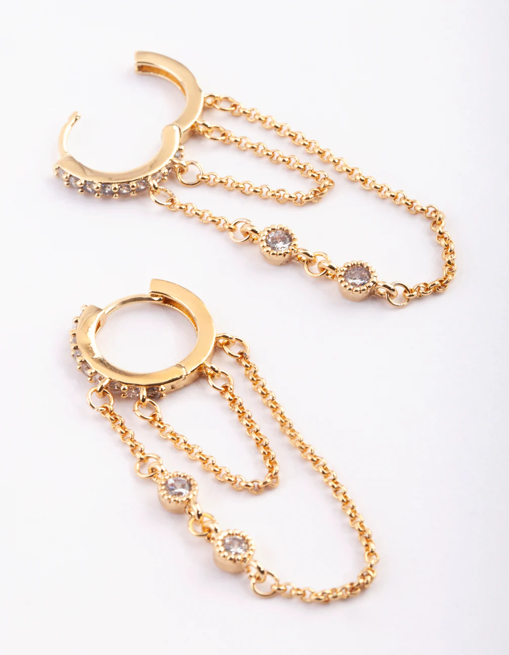 Gold Plated Huggie Hoop Earrings with Diamante - Image 3