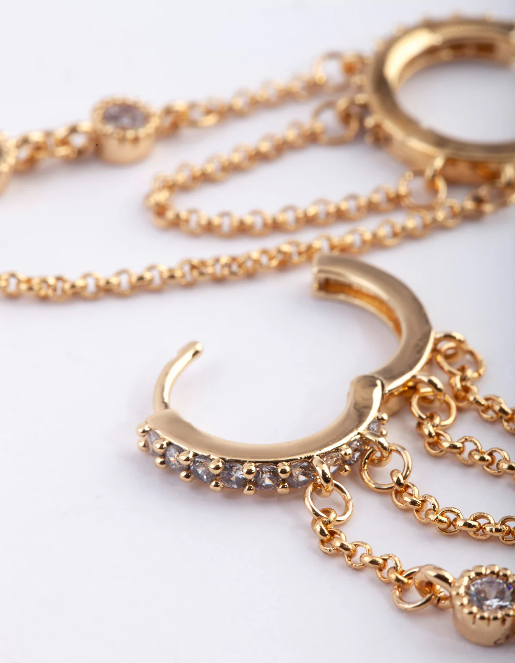 Gold Plated Huggie Hoop Earrings with Diamante - Image 4