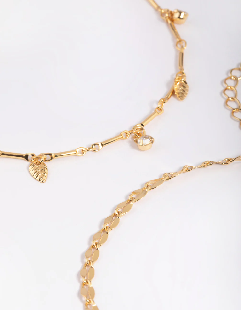 Gold Plated Diamante Leaf Anklet - Image 2