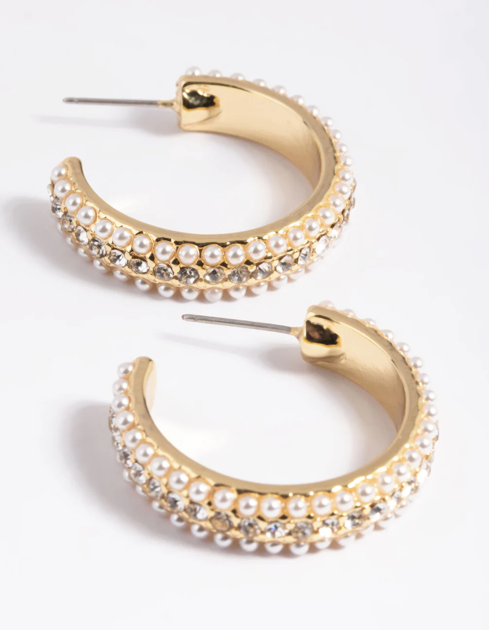Gold Plated Diamond & Pearl Large Hoop Earrings - Image 2
