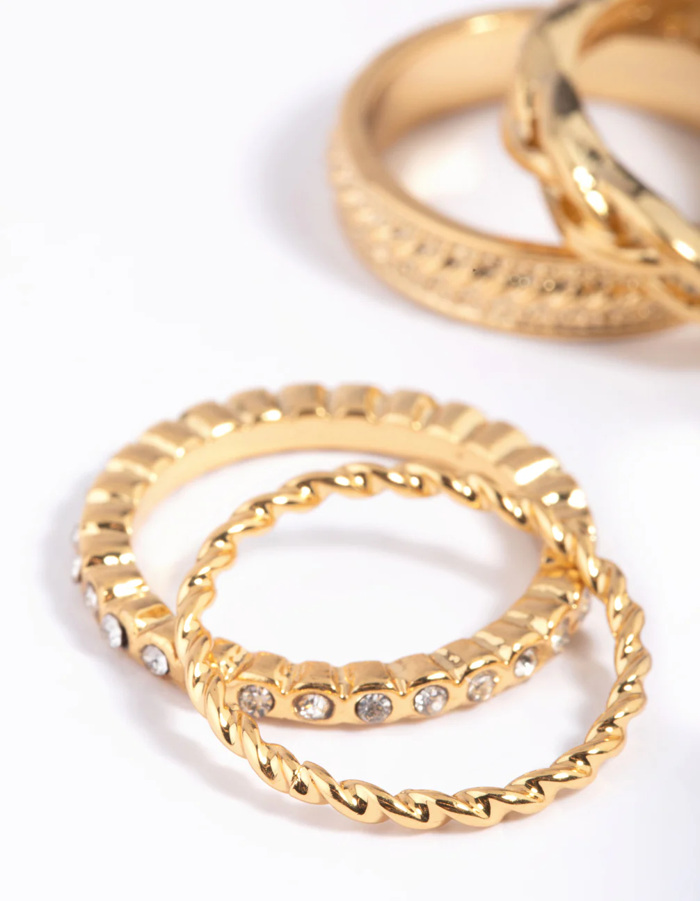 Gold Plated Diamante & Pearl Mixed Band Ring Stack 5-Pack - Image 4