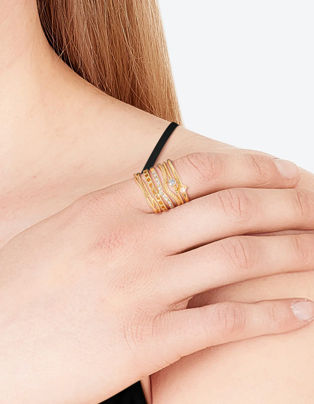 Gold Plated Diamante Twist Ring 6-Pack - Image 2