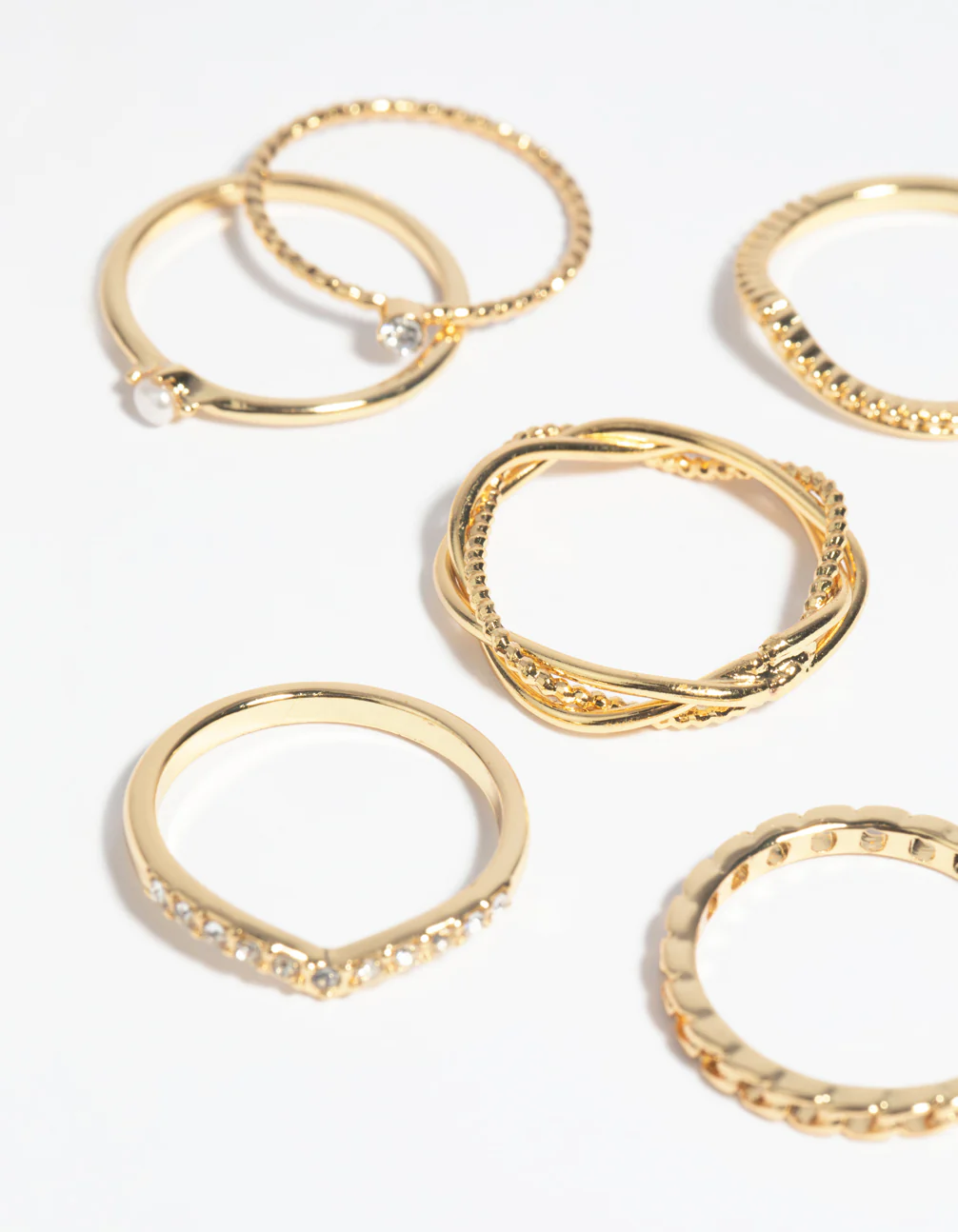 Gold Plated Diamante Twist Ring 6-Pack - Image 4