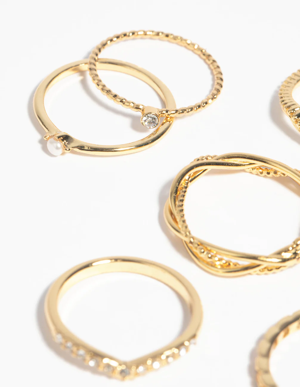 Gold Plated Diamante Twist Ring 6-Pack - Image 5
