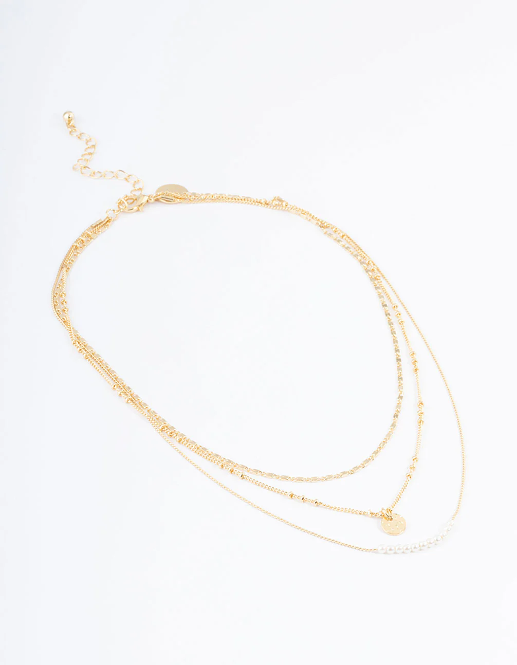 Gold Plated Fine Three Layer Bead Disc Necklace - Image 2